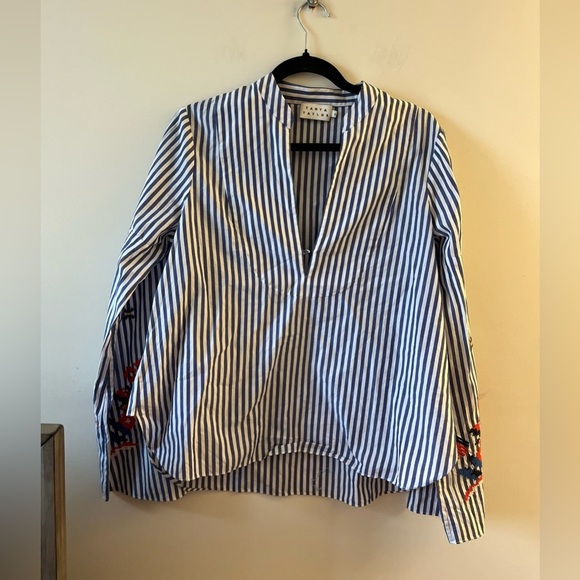 Tanya Taylor
Klara Embroidered Menswear Stripe Top, Blue/White - Picture 6 of 13